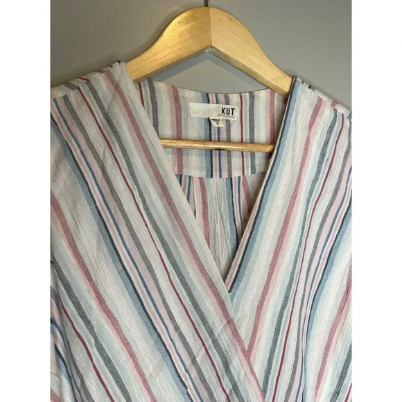 KUT from the Kloth sleeveless blouse top tank stripe cross front career size S - Picture 3 of 7